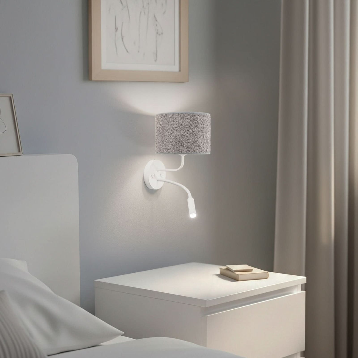 Applique murale Roller en tissu, blanc et gris, 2 lumières, hauteur 30 cm