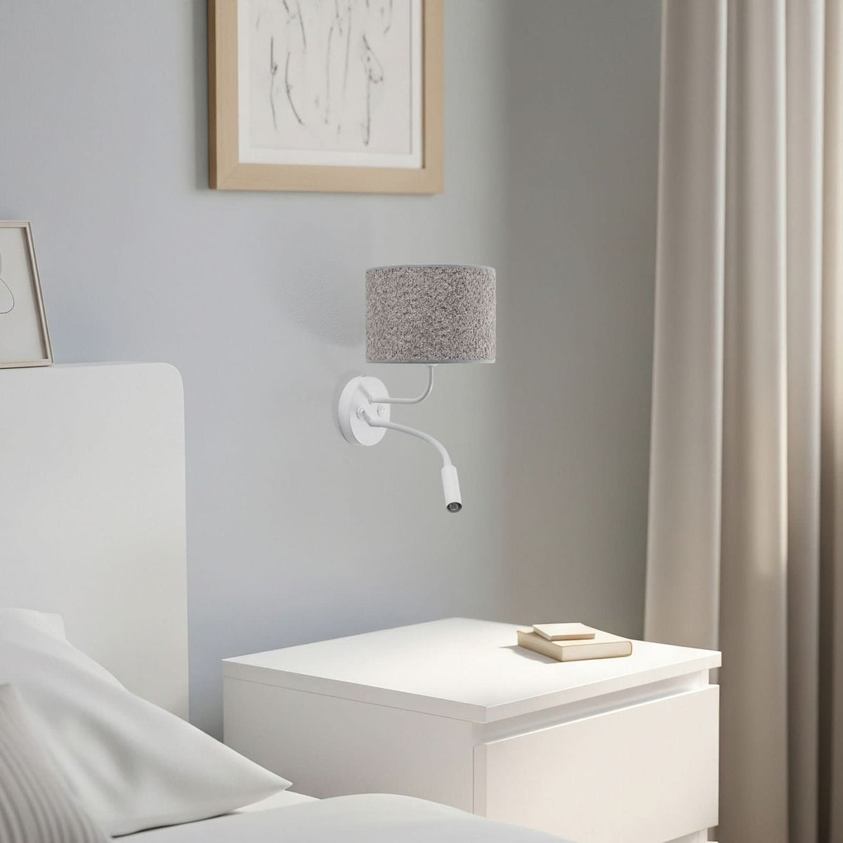 Applique murale Roller en tissu, blanc et gris, 2 lumières, hauteur 30 cm