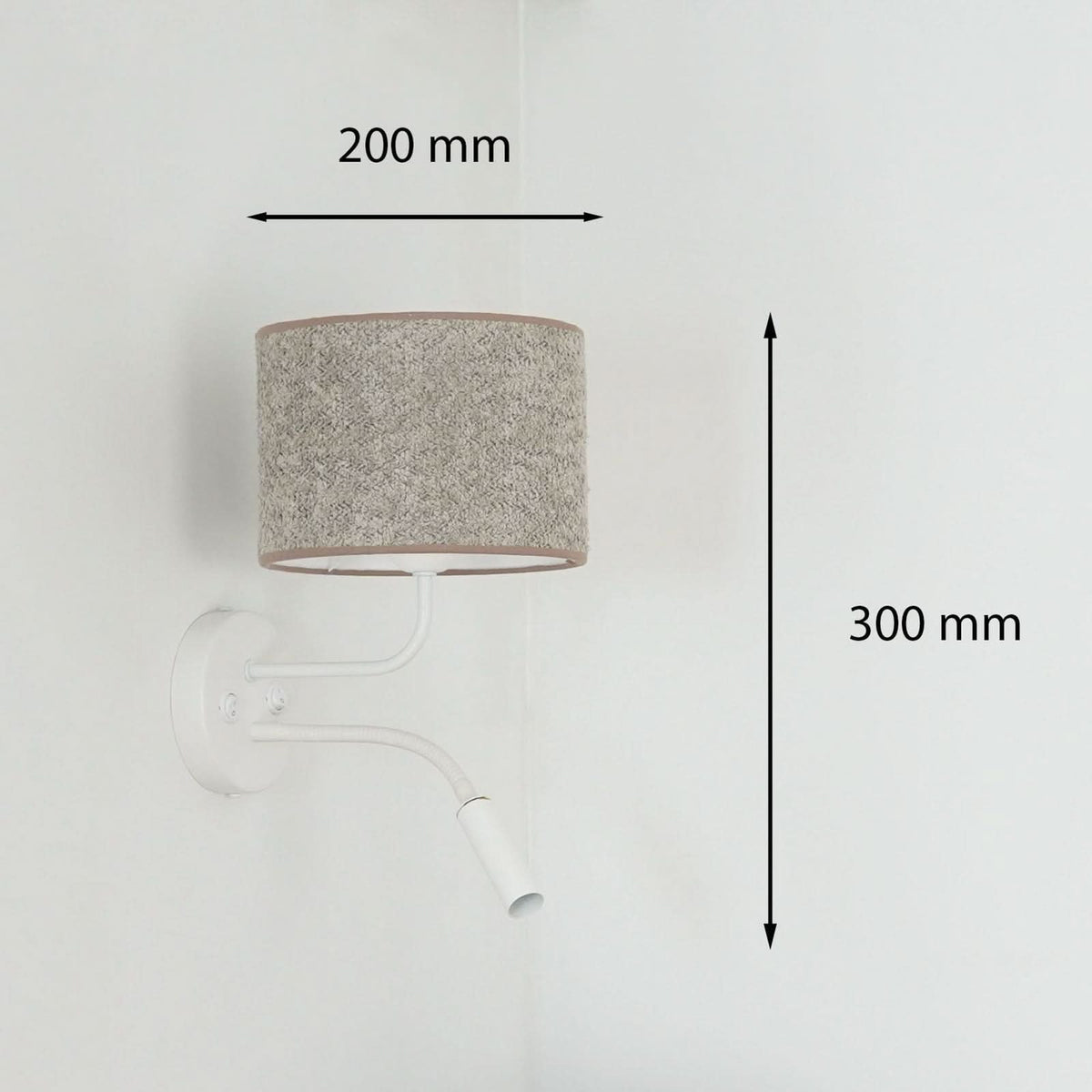 Applique murale Roller en tissu, blanc et gris, 2 lumières, hauteur 30 cm