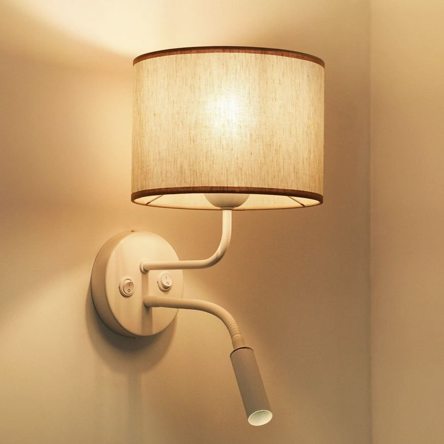 Applique murale Roller en coton, blanc et crème, 2 lumières, hauteur 30 cm