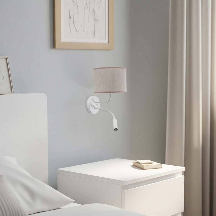 Applique murale Roller en coton, blanc et crème, 2 lumières, hauteur 30 cm