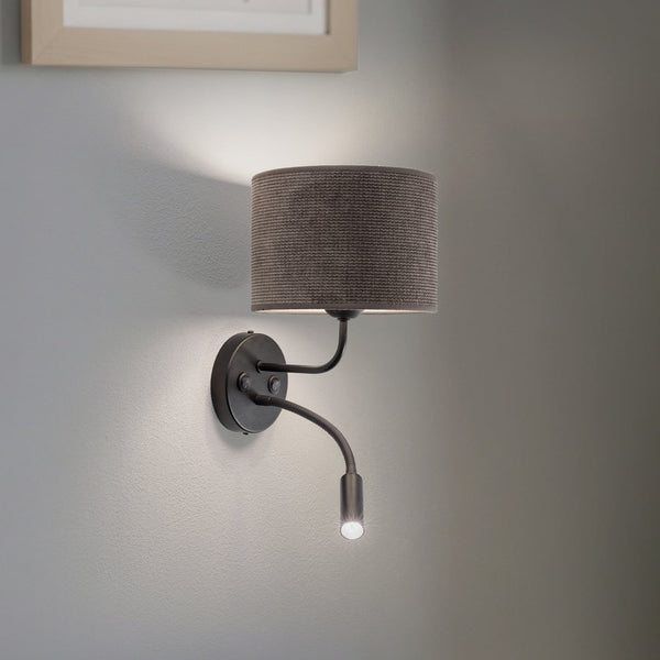Applique murale Roller en métal, noir et gris foncé, 2 lumières, hauteur 30 cm