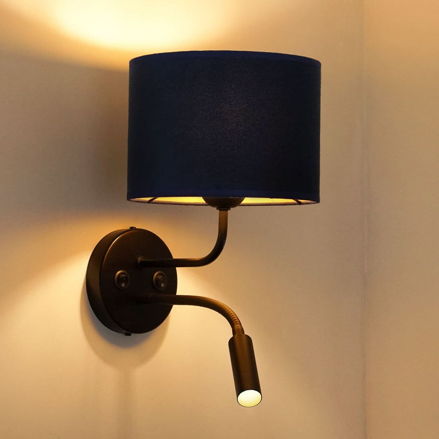 Applique murale Roller en velours, noir et bleu foncé, 2 lumières, hauteur 30 cm