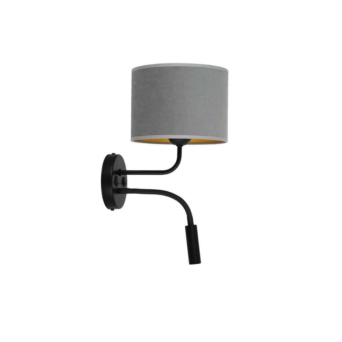 Applique murale Roller en velours, noir et gris, 2 lumières, hauteur 30 cm