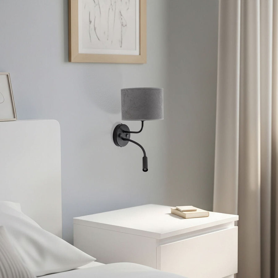 Applique murale Roller en velours, noir et gris, 2 lumières, hauteur 30 cm