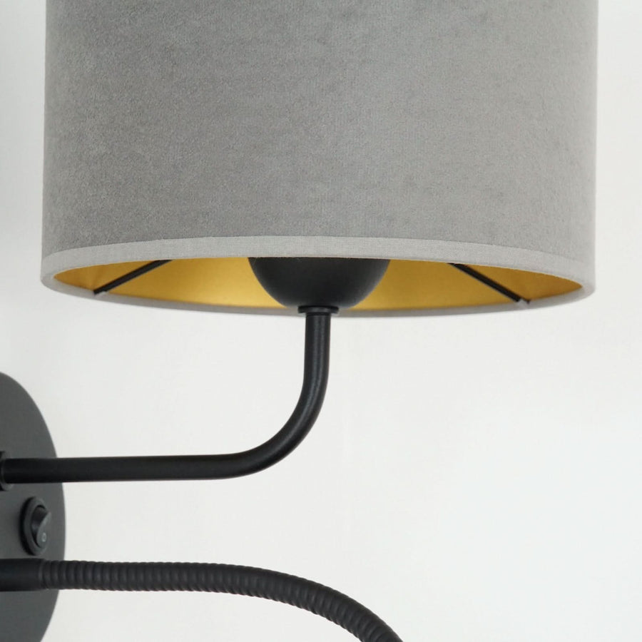 Applique murale Roller en velours, noir et gris, 2 lumières, hauteur 30 cm