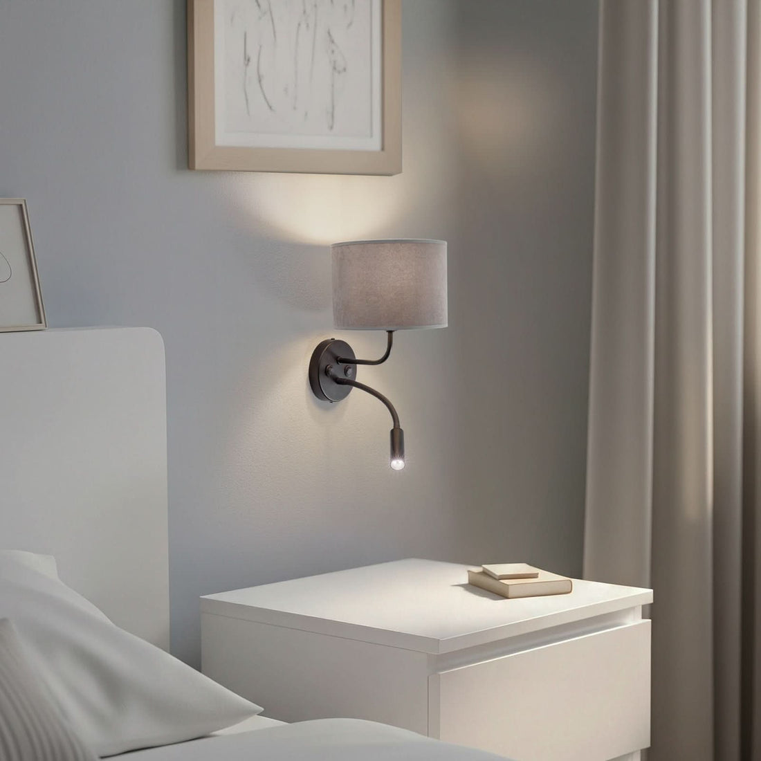 Applique murale Roller en velours, noir et gris, 2 lumières, hauteur 30 cm
