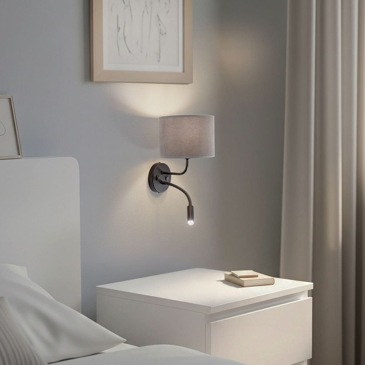 Applique murale Roller en velours, noir et gris, 2 lumières, hauteur 30 cm
