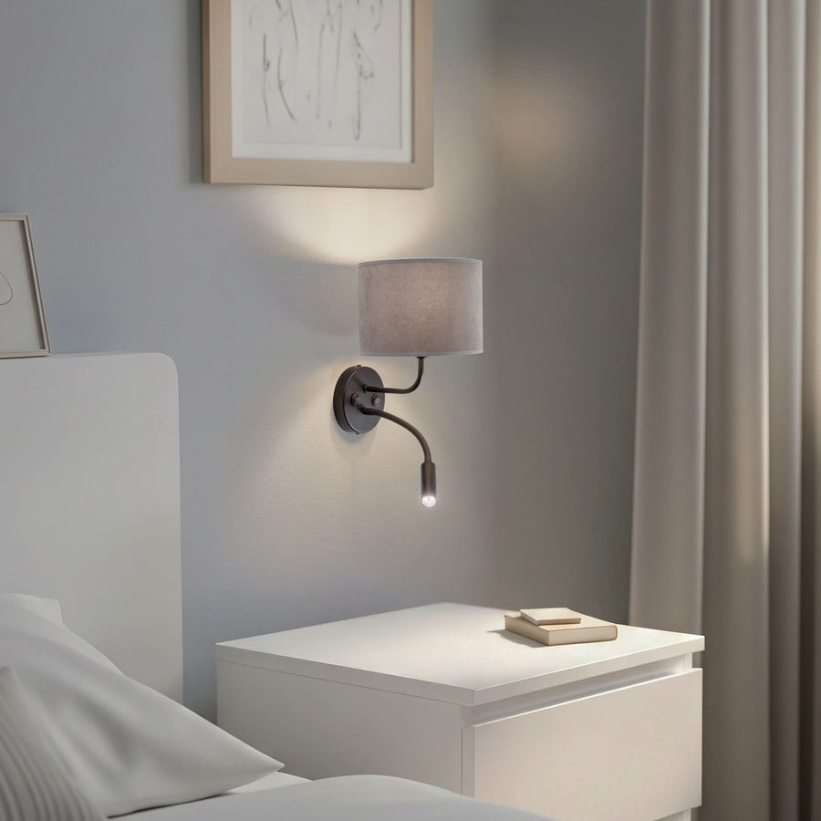 Applique murale Roller en velours, noir et gris, 2 lumières, hauteur 30 cm