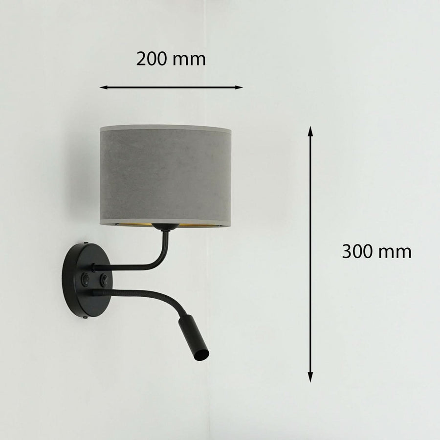 Applique murale Roller en velours, noir et gris, 2 lumières, hauteur 30 cm