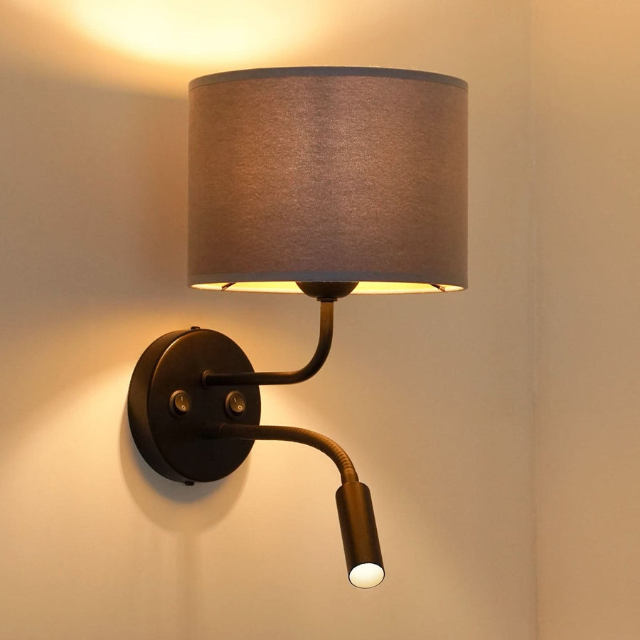 Applique murale Roller en velours, noir et gris, 2 lumières, hauteur 30 cm