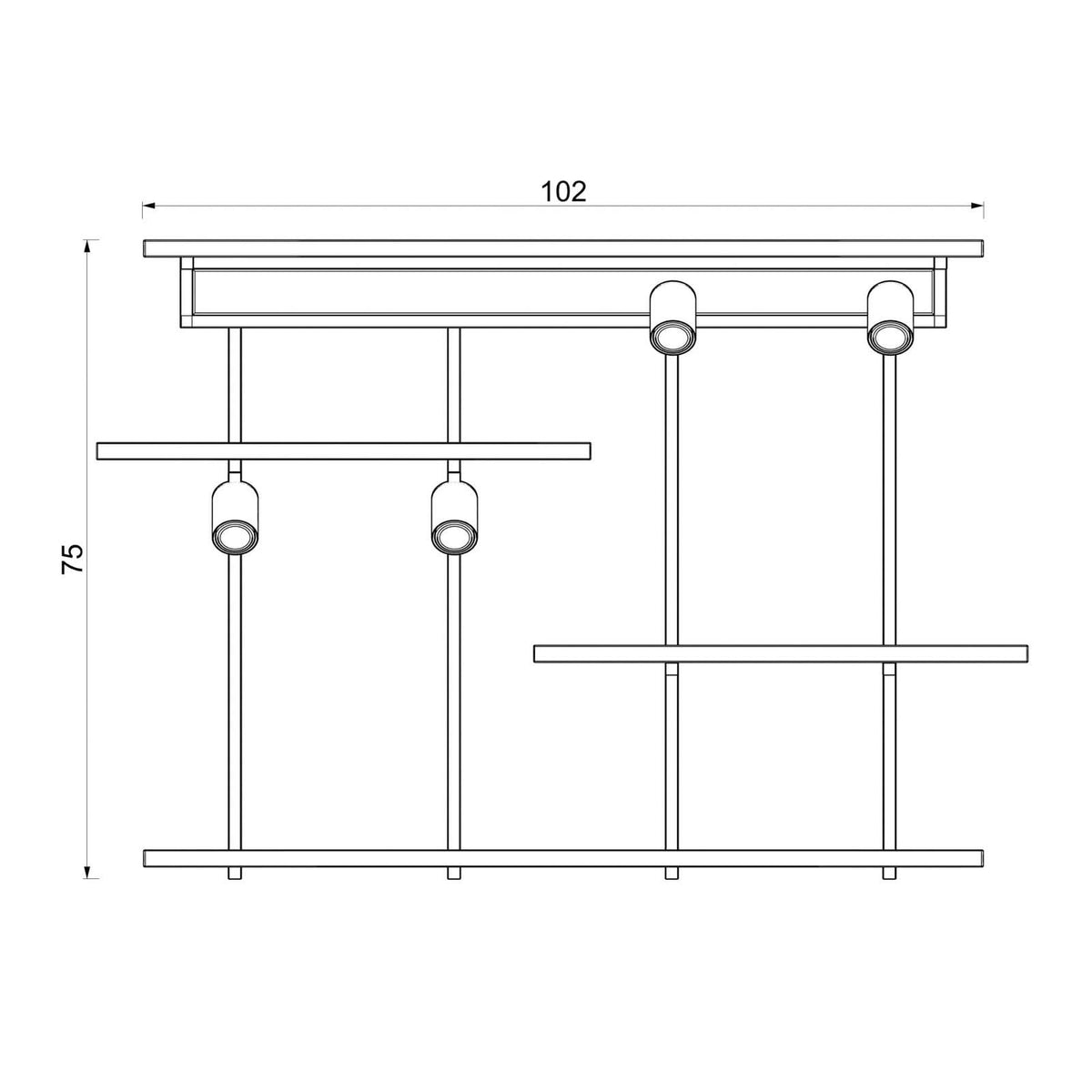 Applique murale Shelf en bois, noir mat, 4 lumières, hauteur 75 cm