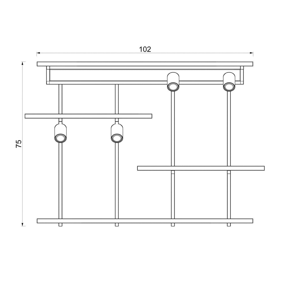 Applique murale Shelf en bois, noir mat, 4 lumières, hauteur 75 cm