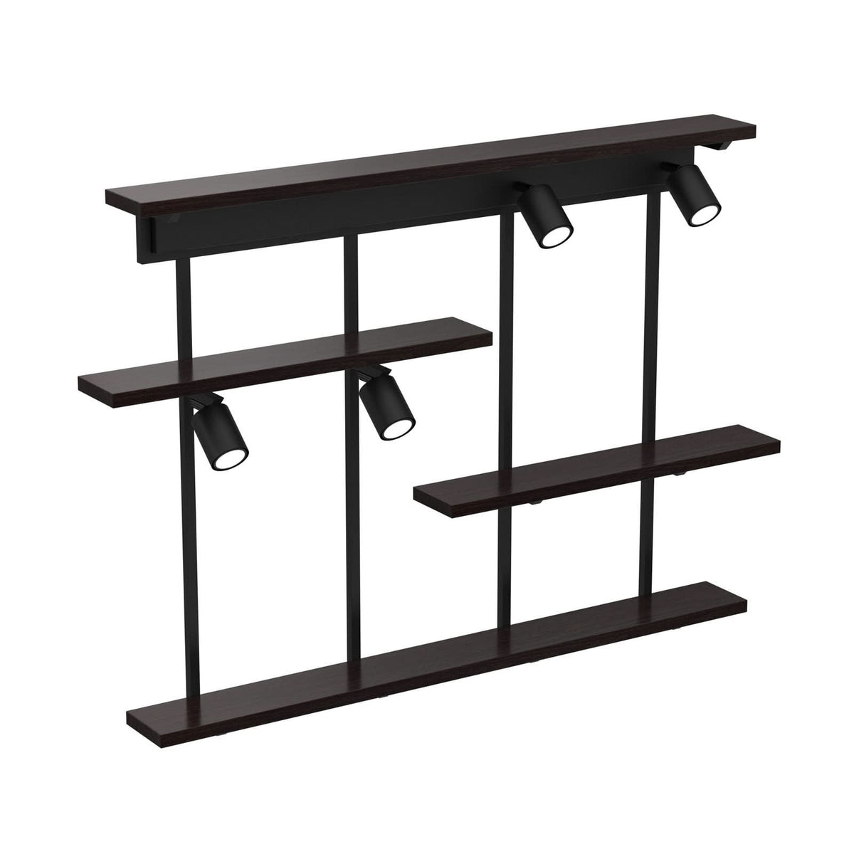 Applique murale Shelf en bois, noir mat, 4 lumières, hauteur 75 cm