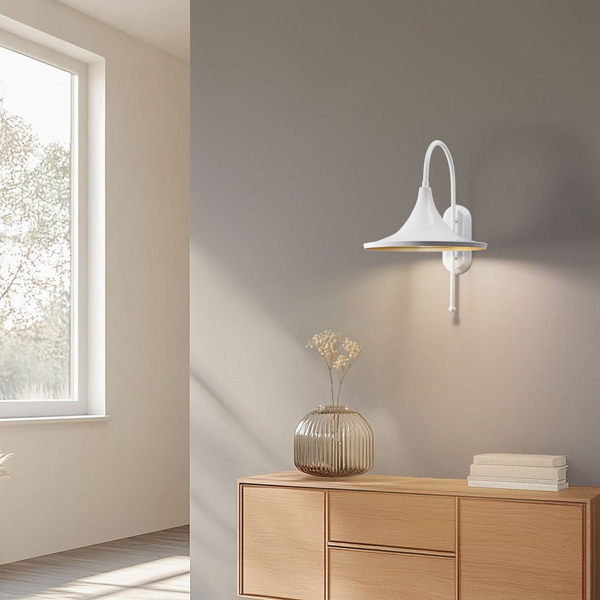 Applique murale Enjolino en métal, blanc, hauteur 48 cm