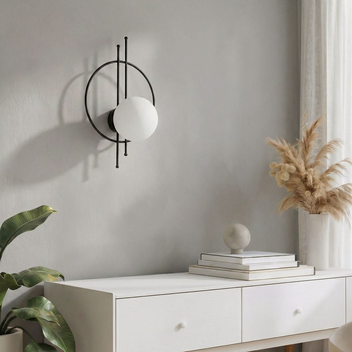 Applique murale Vintoise en verre, noir et blanc, hauteur 55 cm