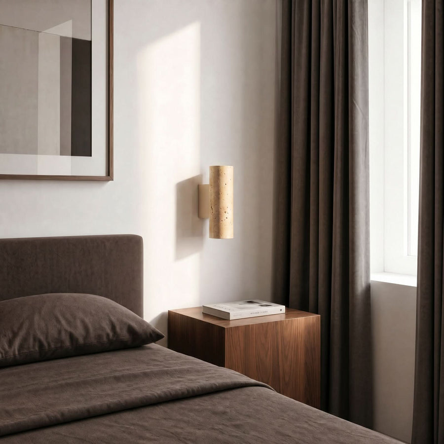 Applique murale Tavira en pierre, beige, 2 lumières, hauteur 23 cm