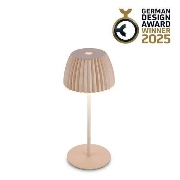 Lampe à poser d'extérieur LED rechargeable Brilo en métal, beige, Ø 8,5 cm, IP44