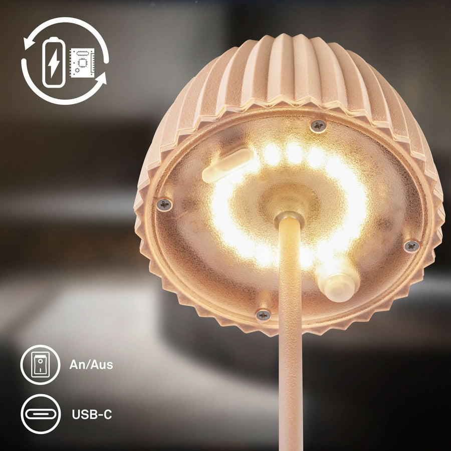 Lampe à poser d'extérieur LED rechargeable Brilo en métal, beige, Ø 8,5 cm, IP44
