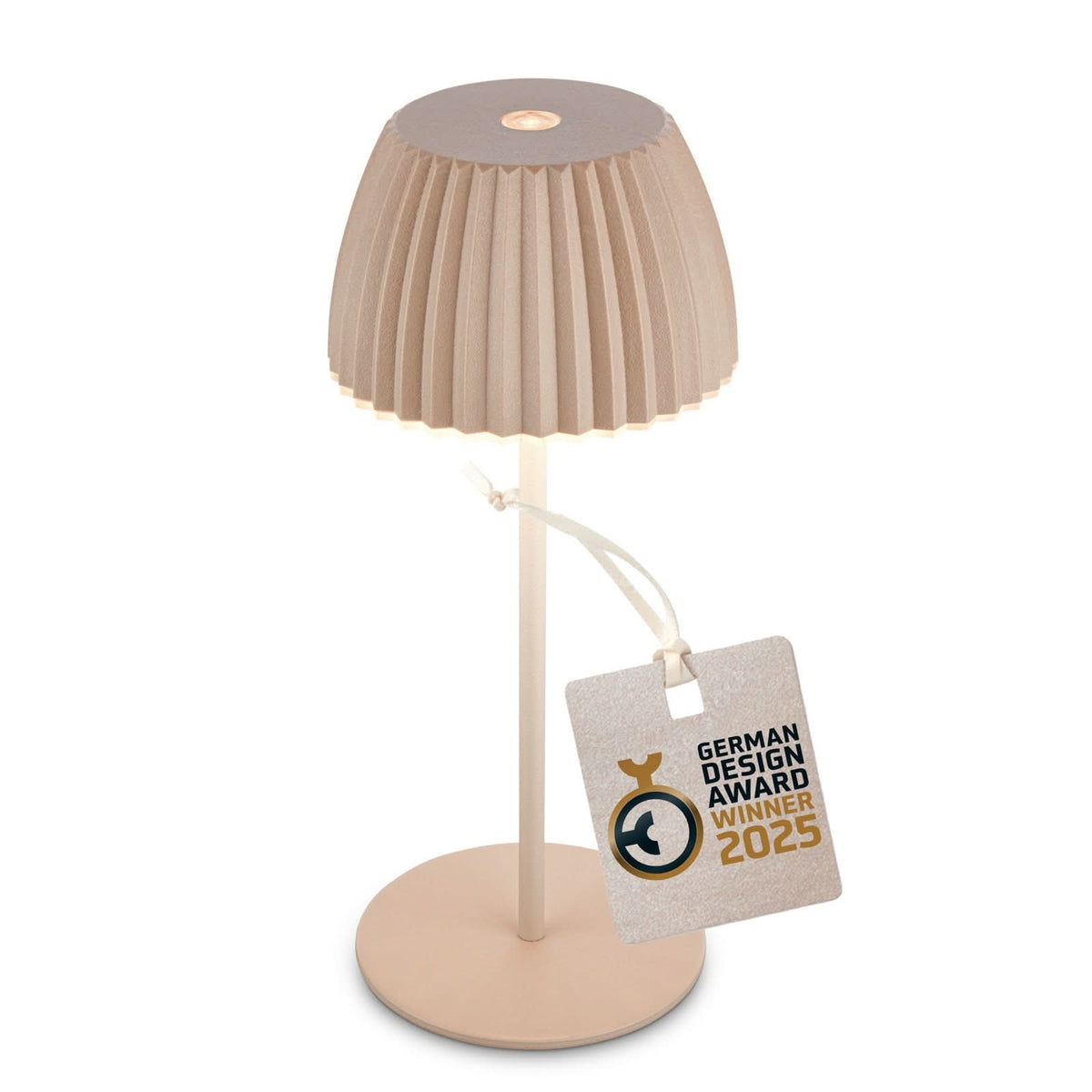 Lampe à poser d'extérieur LED rechargeable Brilo en métal, beige, Ø 8,5 cm, IP44