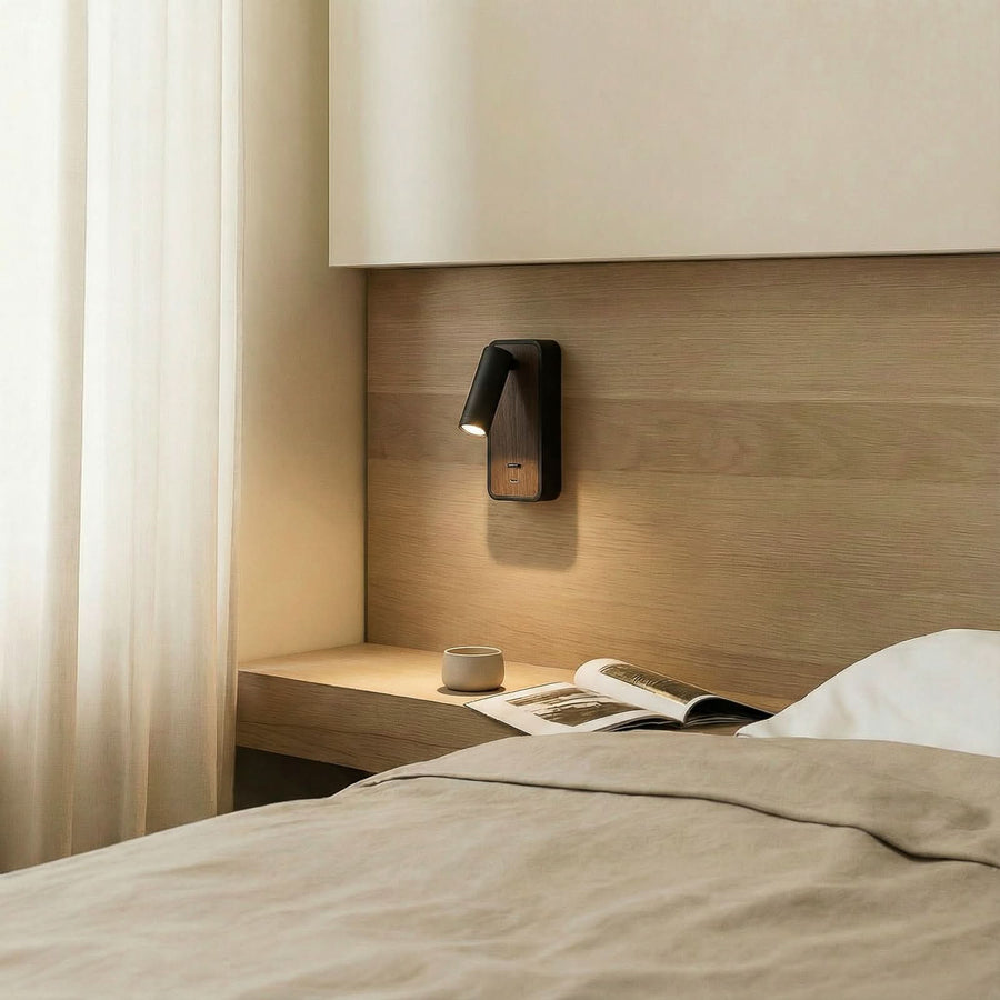Applique murale LED Tallis en bois, noir, hauteur 16 cm