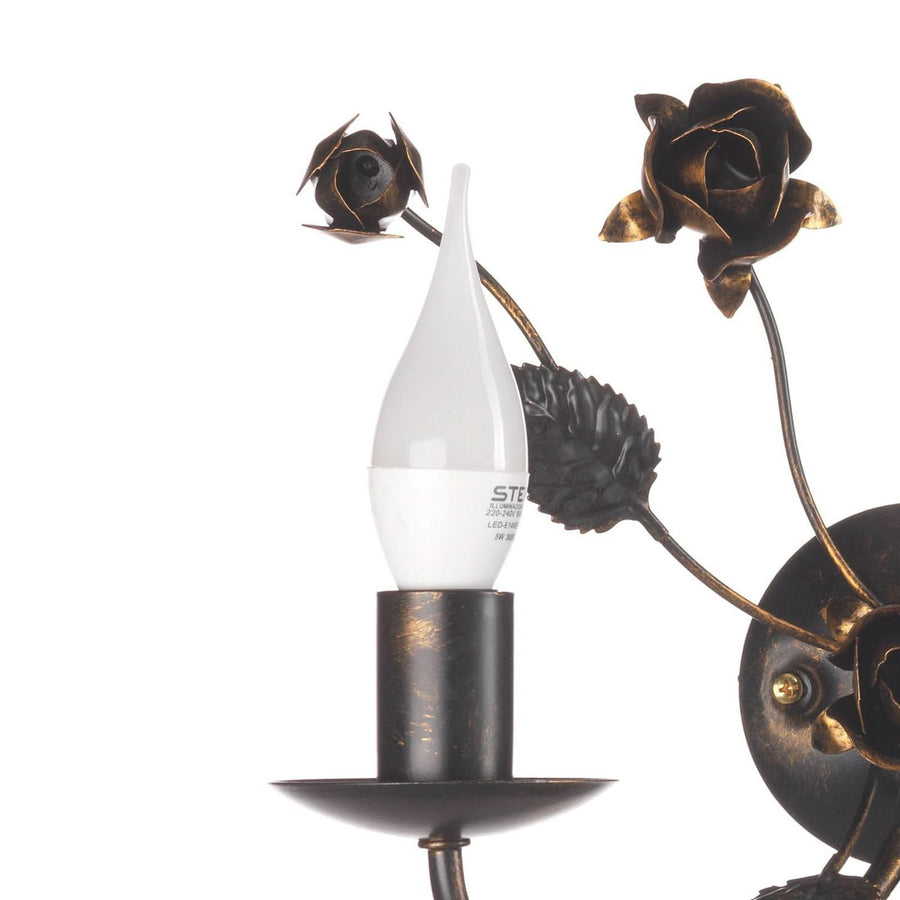 Applique murale Carolina en fer forgé, bronze, 2 lumières, hauteur 40 cm