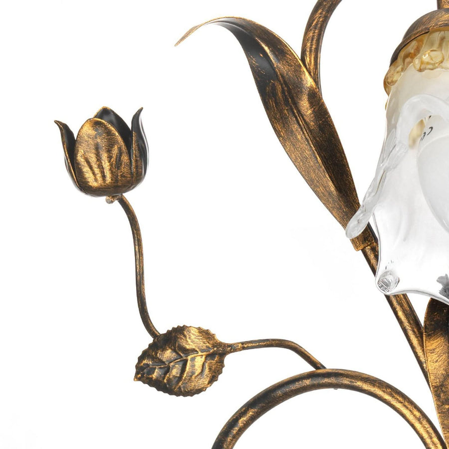 Applique murale Arianna en fer forgé, bronze et blanc, 2 lumières, hauteur 40 cm