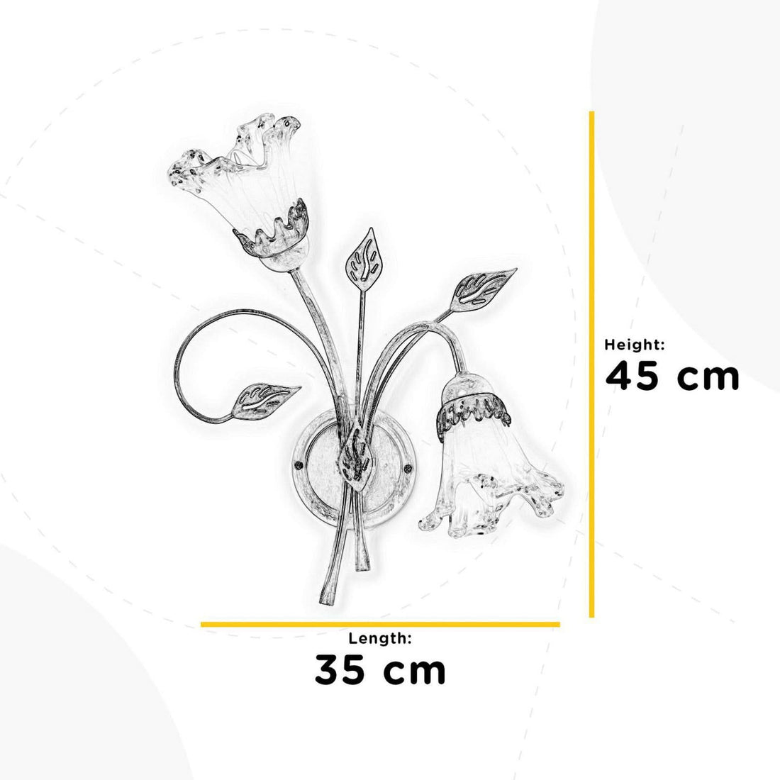 Applique murale Lancia en fer forgé, ivoire, 2 lumières, hauteur 45 cm