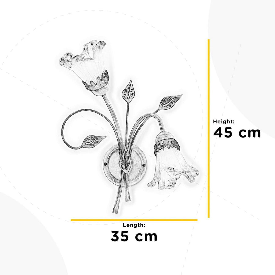 Applique murale Lancia en fer forgé, ivoire, 2 lumières, hauteur 45 cm