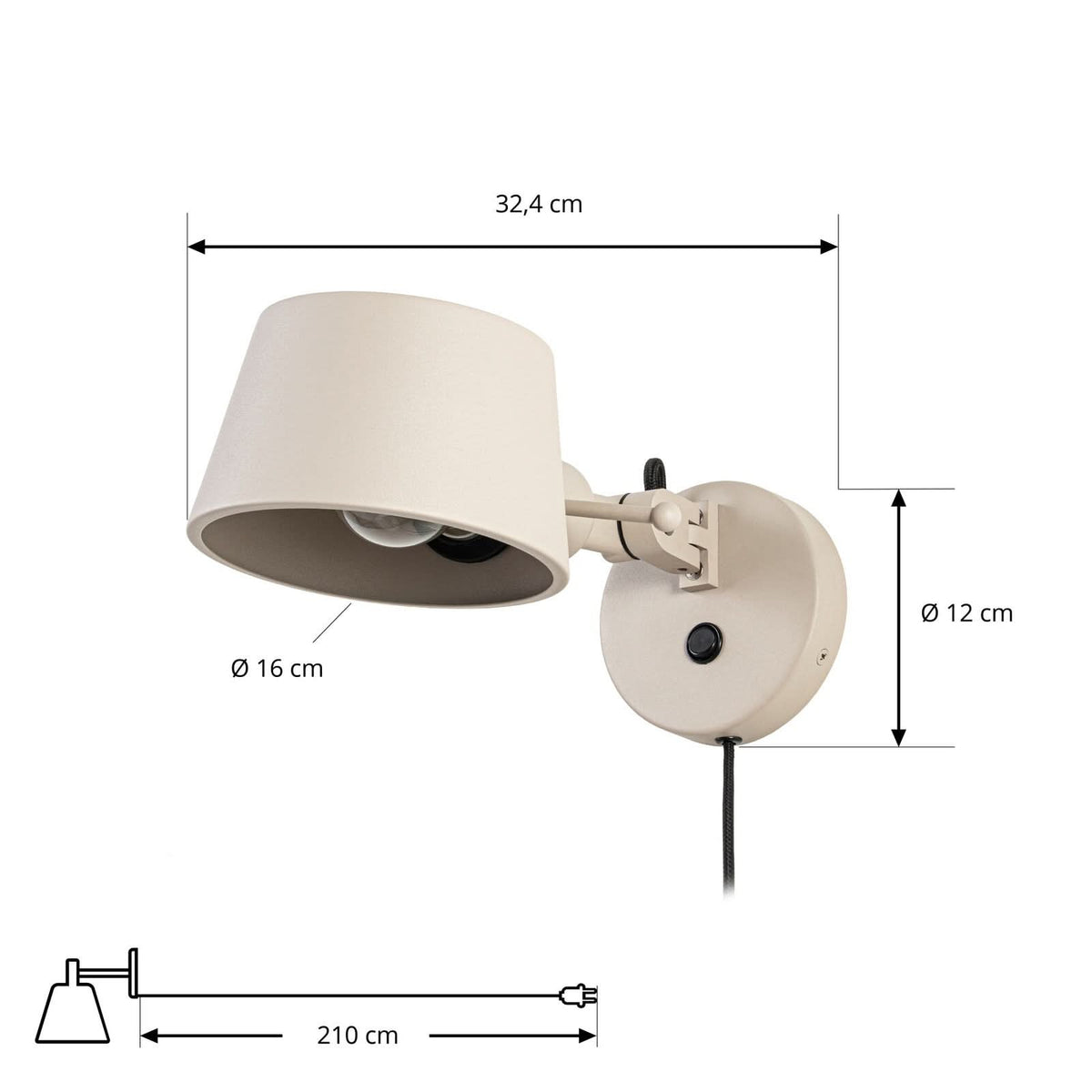 Applique murale Silka en métal, beige, hauteur 14 cm, 15 W, largeur 16 cm