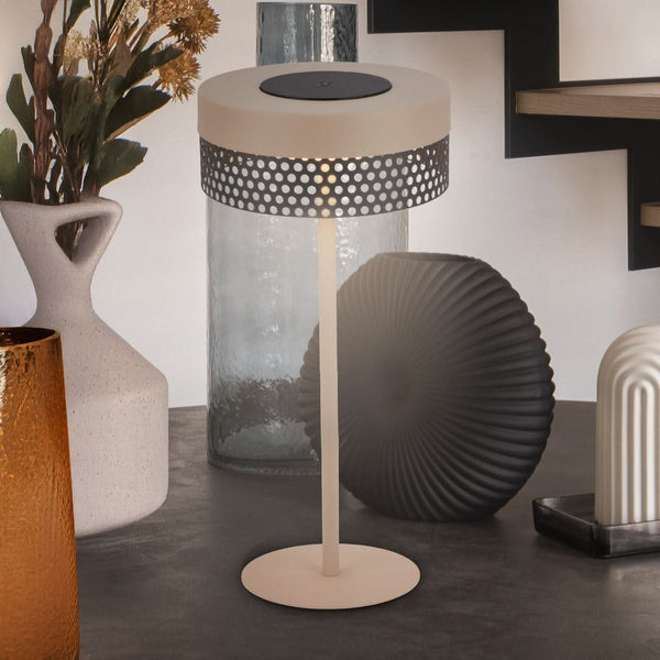 Lampe à poser d'extérieur LED rechargeable Booha en métal, beige et noir, Ø 16 cm, IP44