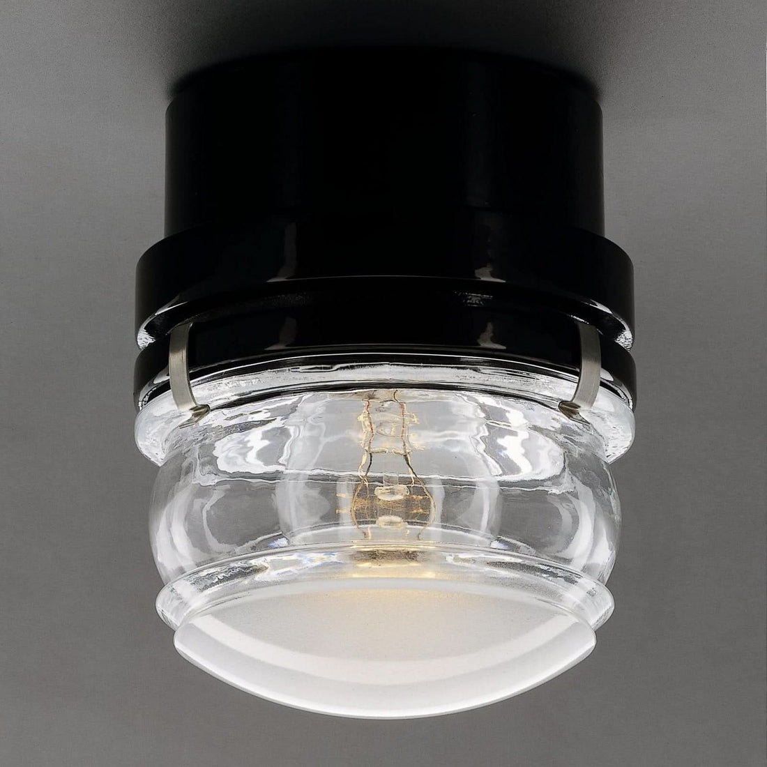 Applique murale LED Fresnel en verre, noir, Ø 10 cm, IP44