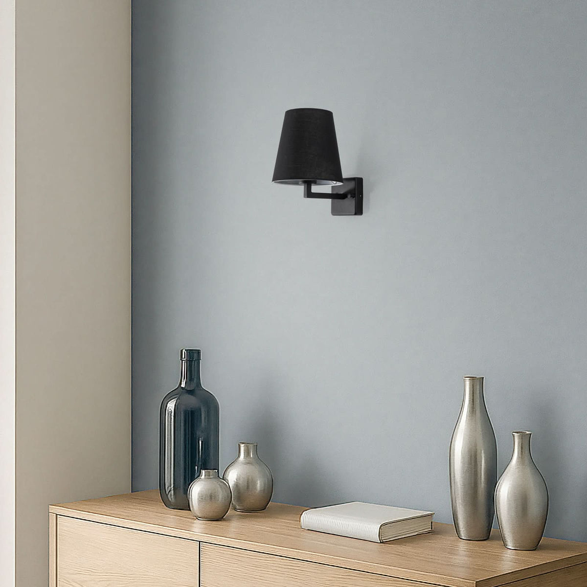 Applique murale Profil en tissu, noir, Ø 18 cm