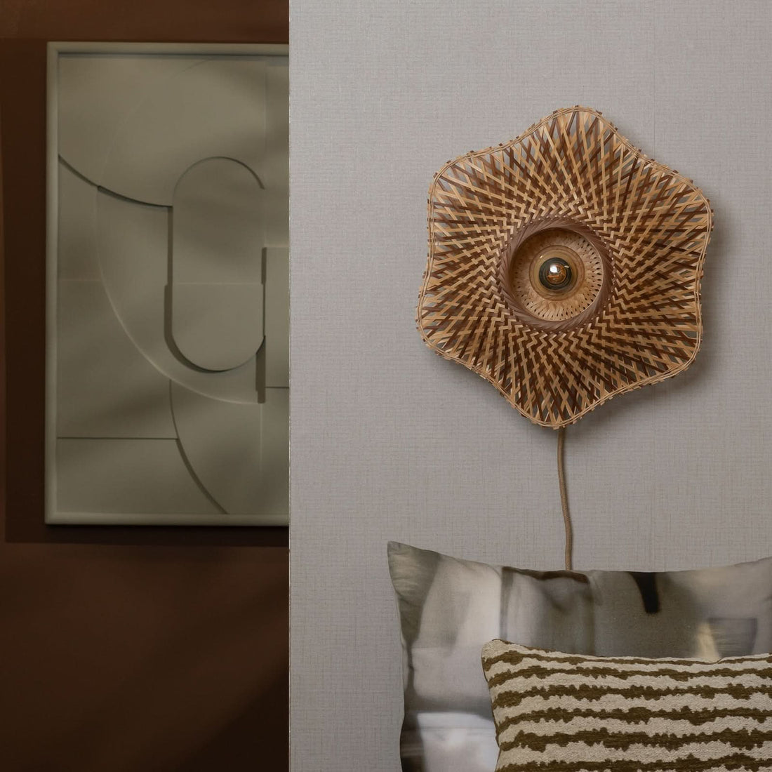 Applique murale Madura en bambou, bois et marron, Ø 44 cm