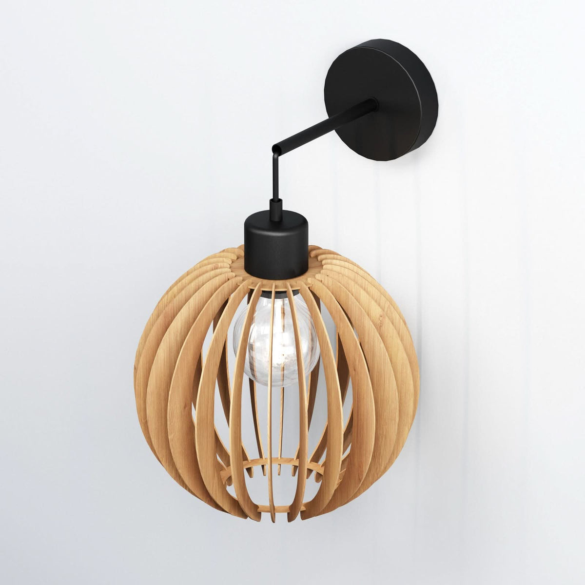 Applique murale Clay en métal, bouleau et noir, Ø 23 cm, 15 W, hauteur 30 cm