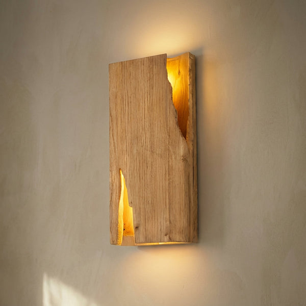 Applique murale Tarry en bois, 2 lumières, hauteur 22 cm