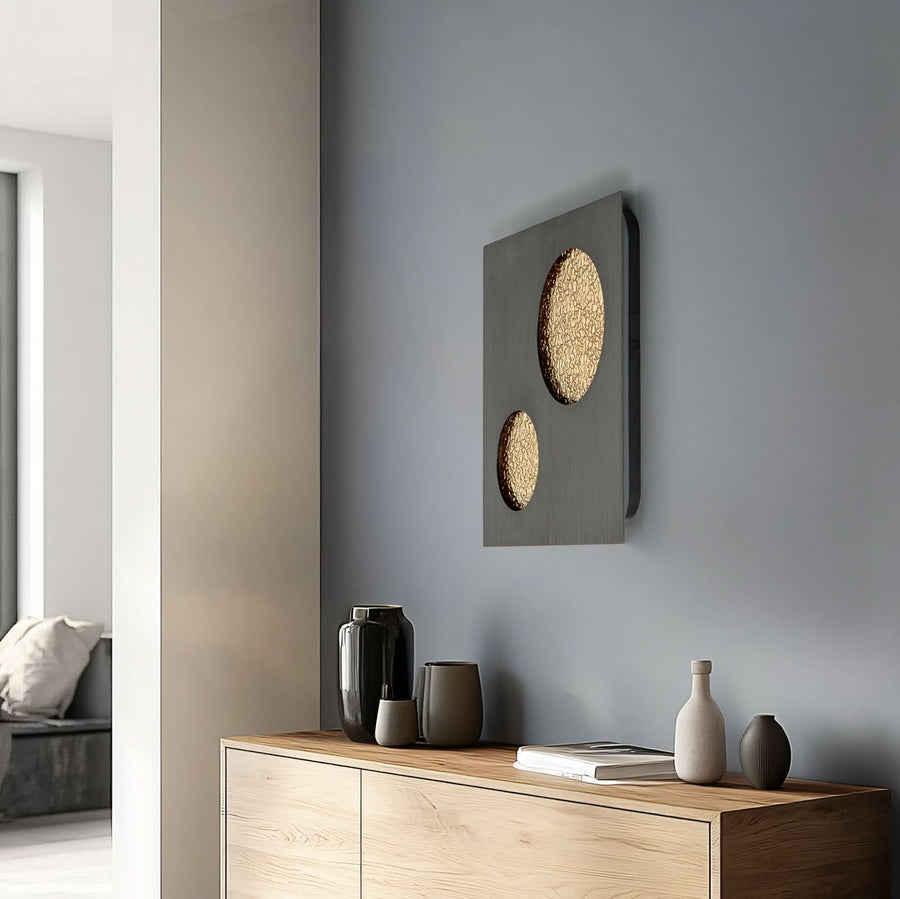 Applique murale LED Delin en métal, gris et doré, hauteur 55 cm