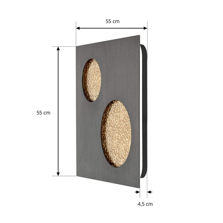 Applique murale LED Delin en métal, gris et doré, hauteur 55 cm