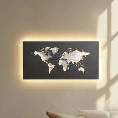 Applique murale LED World en métal, noir et argenté, hauteur 30 cm