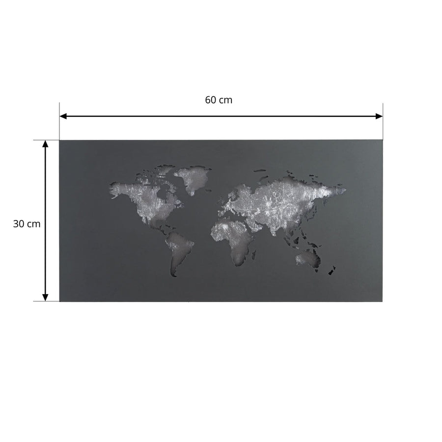 Applique murale LED World en métal, noir et argenté, hauteur 30 cm