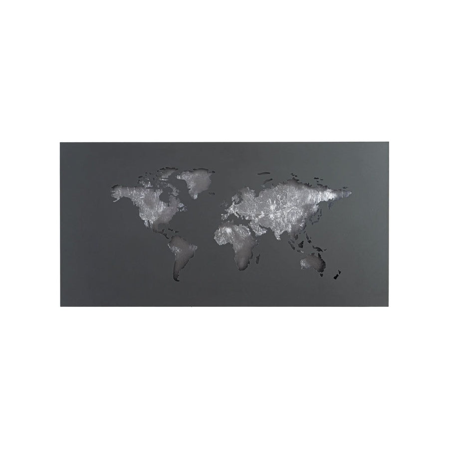Applique murale LED World en métal, noir et argenté, hauteur 30 cm