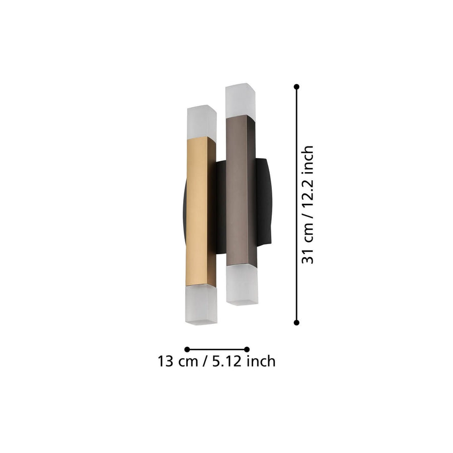 Applique murale LED Eglo Estanterios en aluminium, noir et marron, hauteur 31 cm