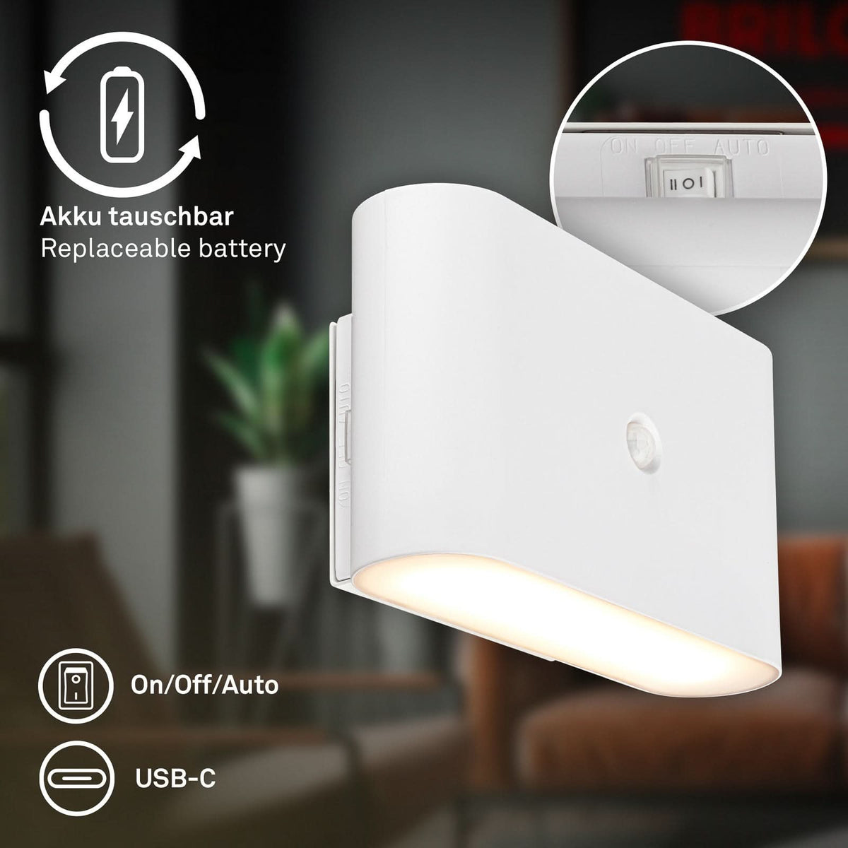 Applique murale LED rechargeable Chat, blanc mat, hauteur 9,5 cm