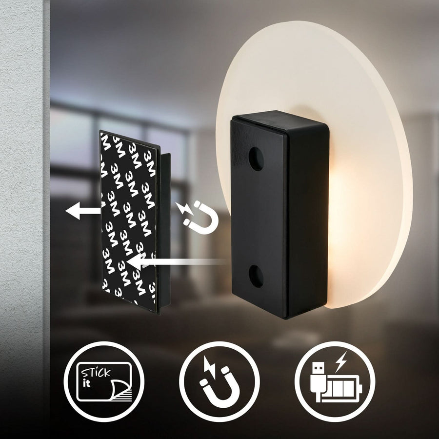 Applique murale LED rechargeable Taro en métal, noir mat, Ø 15 cm