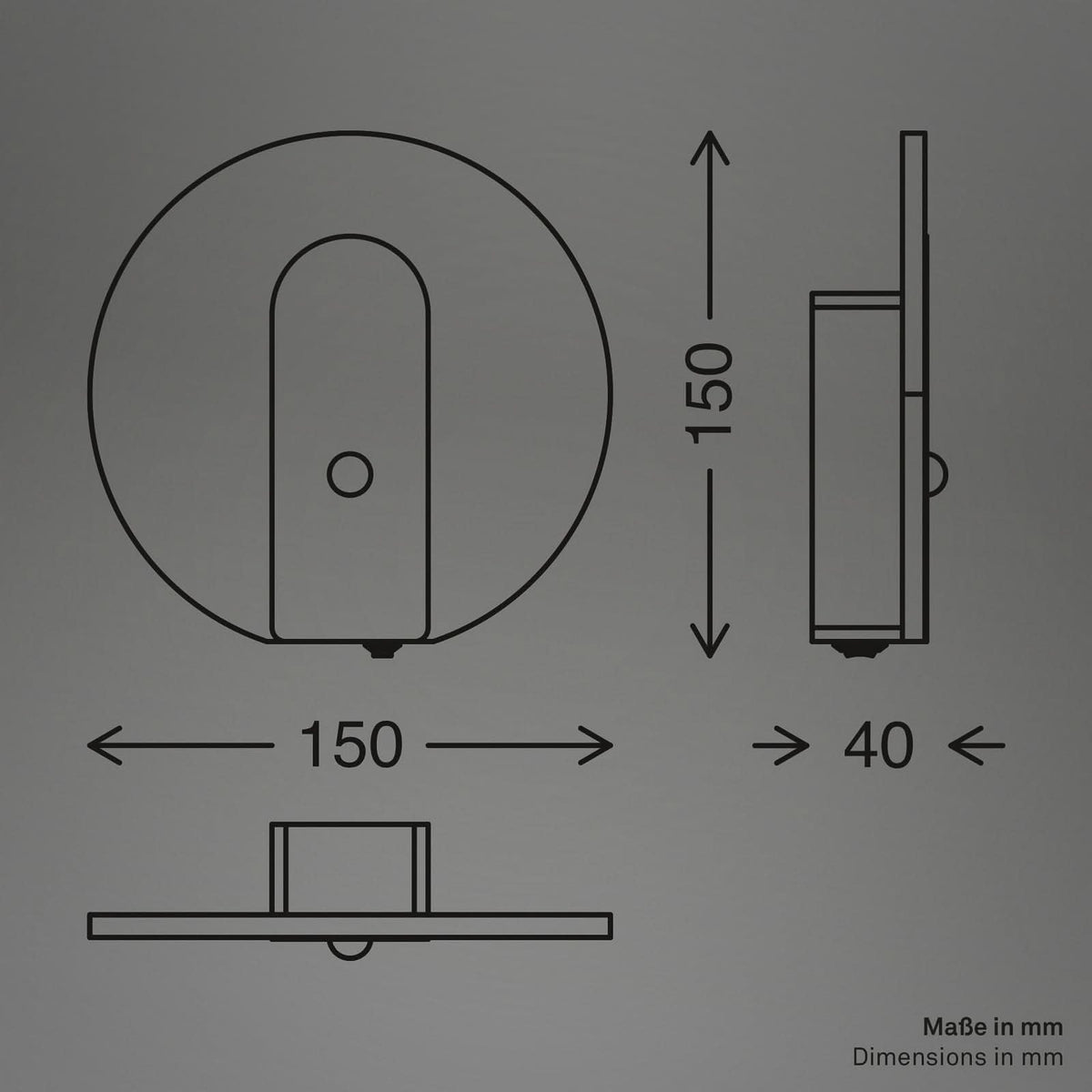 Applique murale LED rechargeable Taro en métal, noir mat, Ø 15 cm
