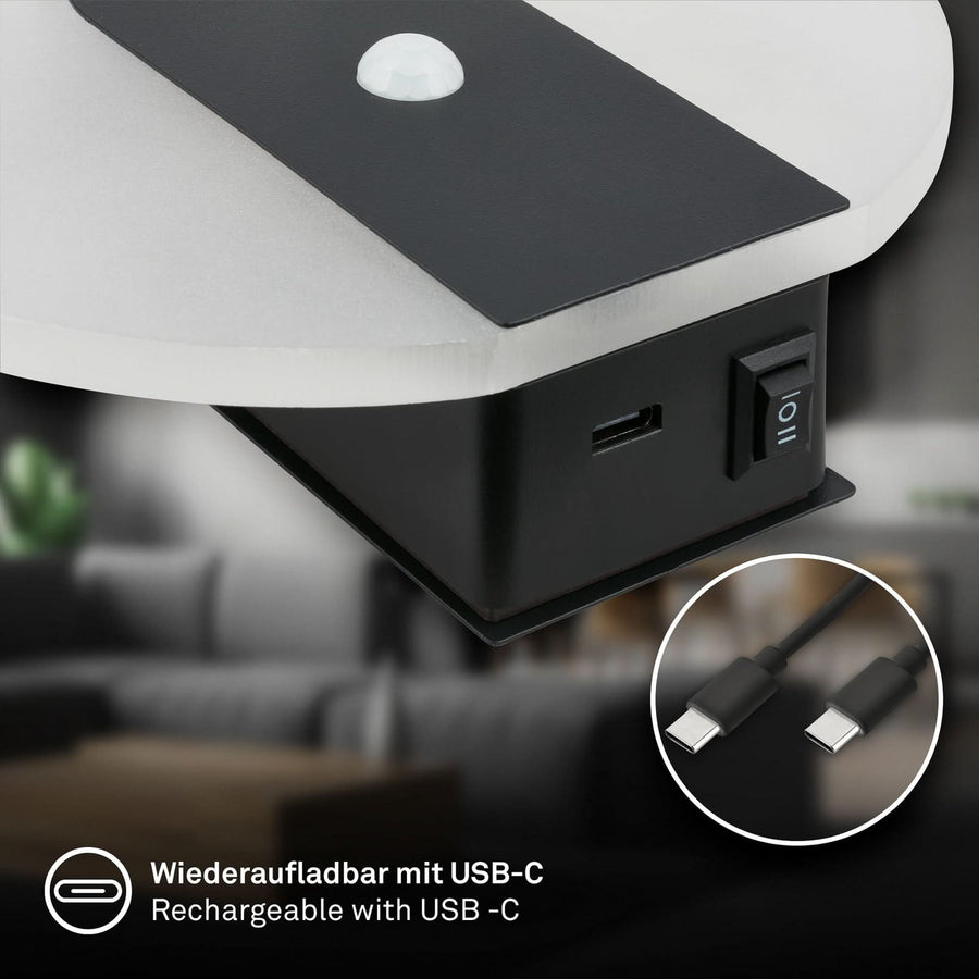 Applique murale LED rechargeable Taro en métal, noir mat, Ø 15 cm