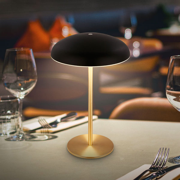 Lampe à poser d'extérieur LED rechargeable Brilo en métal, noir et laiton, Ø 19,5 cm, IP44