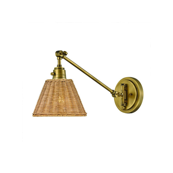 Applique murale Arti en rotin, marron clair et marron clair, hauteur 24,2 cm, 60 W, largeur 19,4 cm