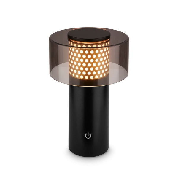 Lampe à poser d'extérieur LED rechargeable Brilo en métal, noir et doré, Ø 13 cm, IP44