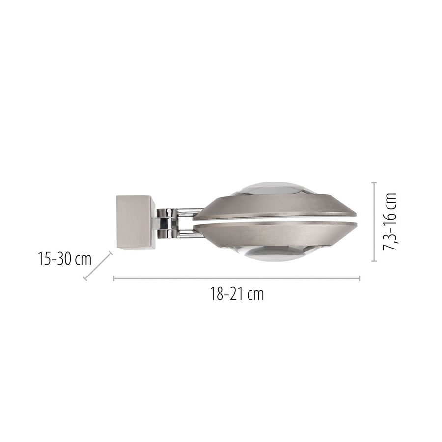 Applique murale LED Oculis en verre, argenté, 2 lumières, hauteur 16 cm